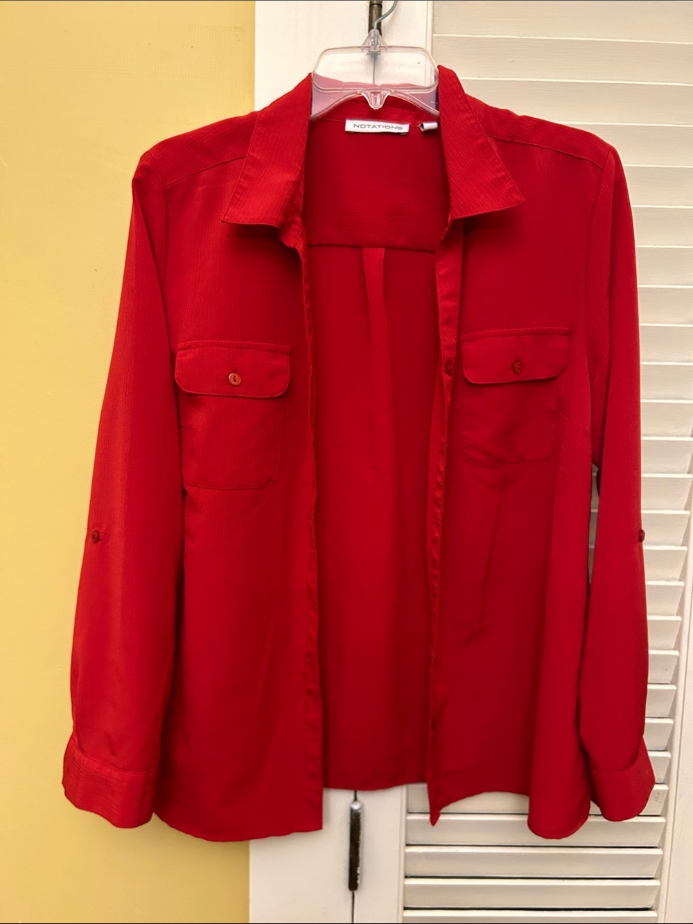 Notations Bright Red Womens Open-Front Shirt Jacket